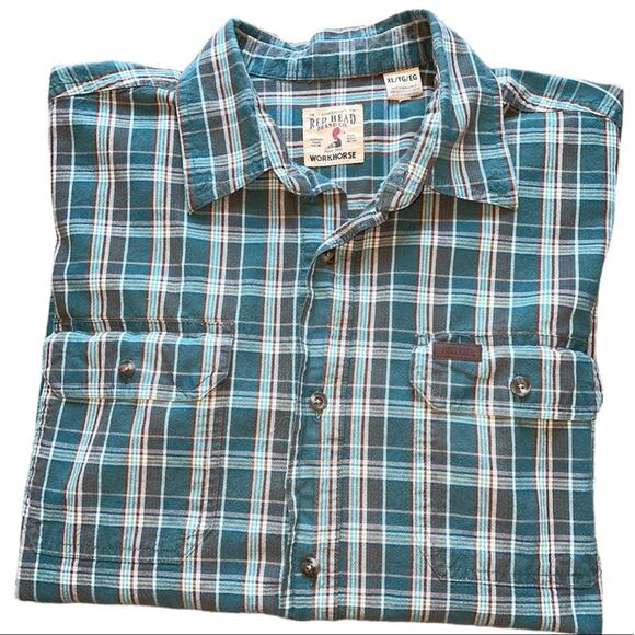 RedHead Workhorse Green Plaid Short Sleeve Double Flap Pocket Button Up Shirt XL - Picture 6 of 6